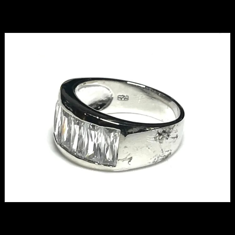Estate Baguette CZ Half Band Statement Ring - 4