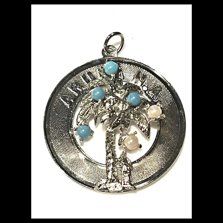 Vintage Aruba N.A. Sterling Silver Large Disk Palm Tree Charm/Pendant - 2