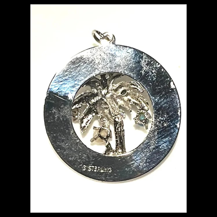 Vintage Aruba N.A. Sterling Silver Large Disk Palm Tree Charm/Pendant - 3