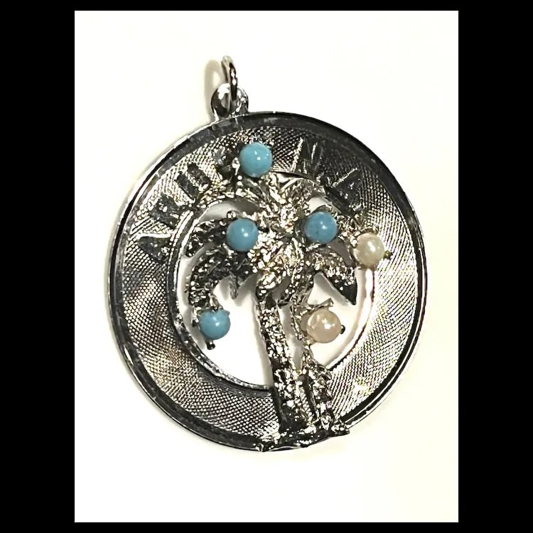 Vintage Aruba N.A. Sterling Silver Large Disk Palm Tree Charm/Pendant - 4