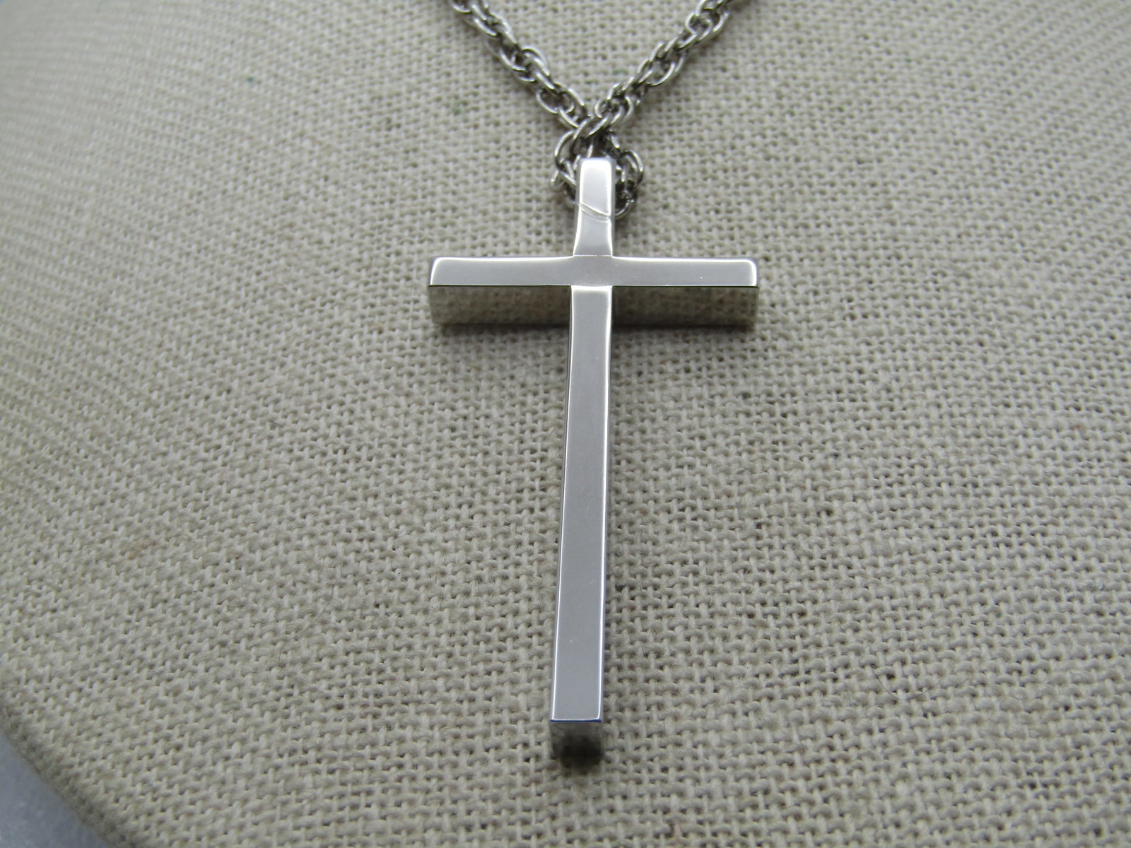 Vintage Silver Tone Cross Necklace, 18", Unisex, 2", 1980's-1990's - 4