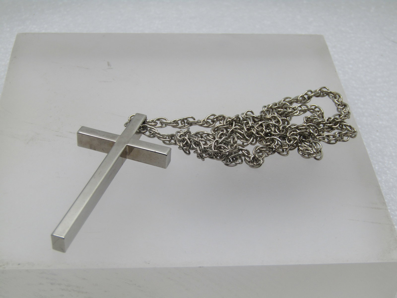 Vintage Silver Tone Cross Necklace, 18", Unisex, 2", 1980's-1990's - 5