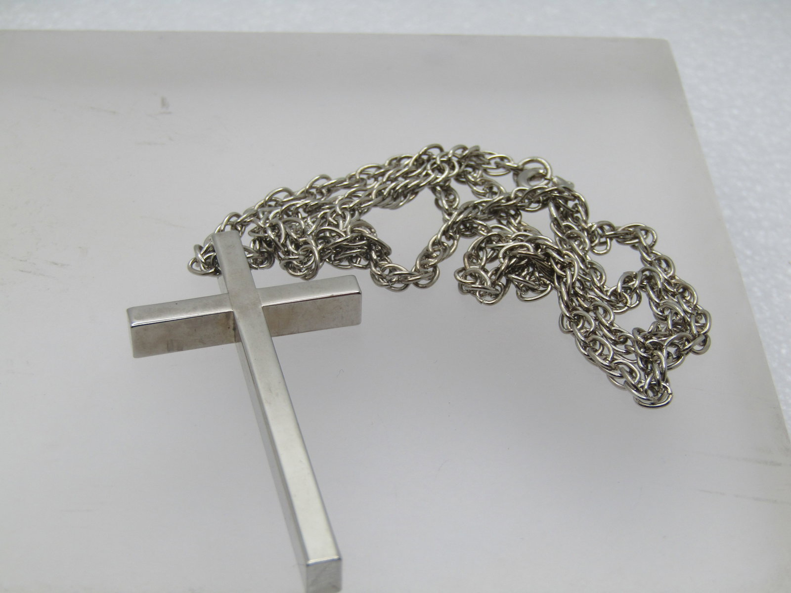 Vintage Silver Tone Cross Necklace, 18", Unisex, 2", 1980's-1990's - 6