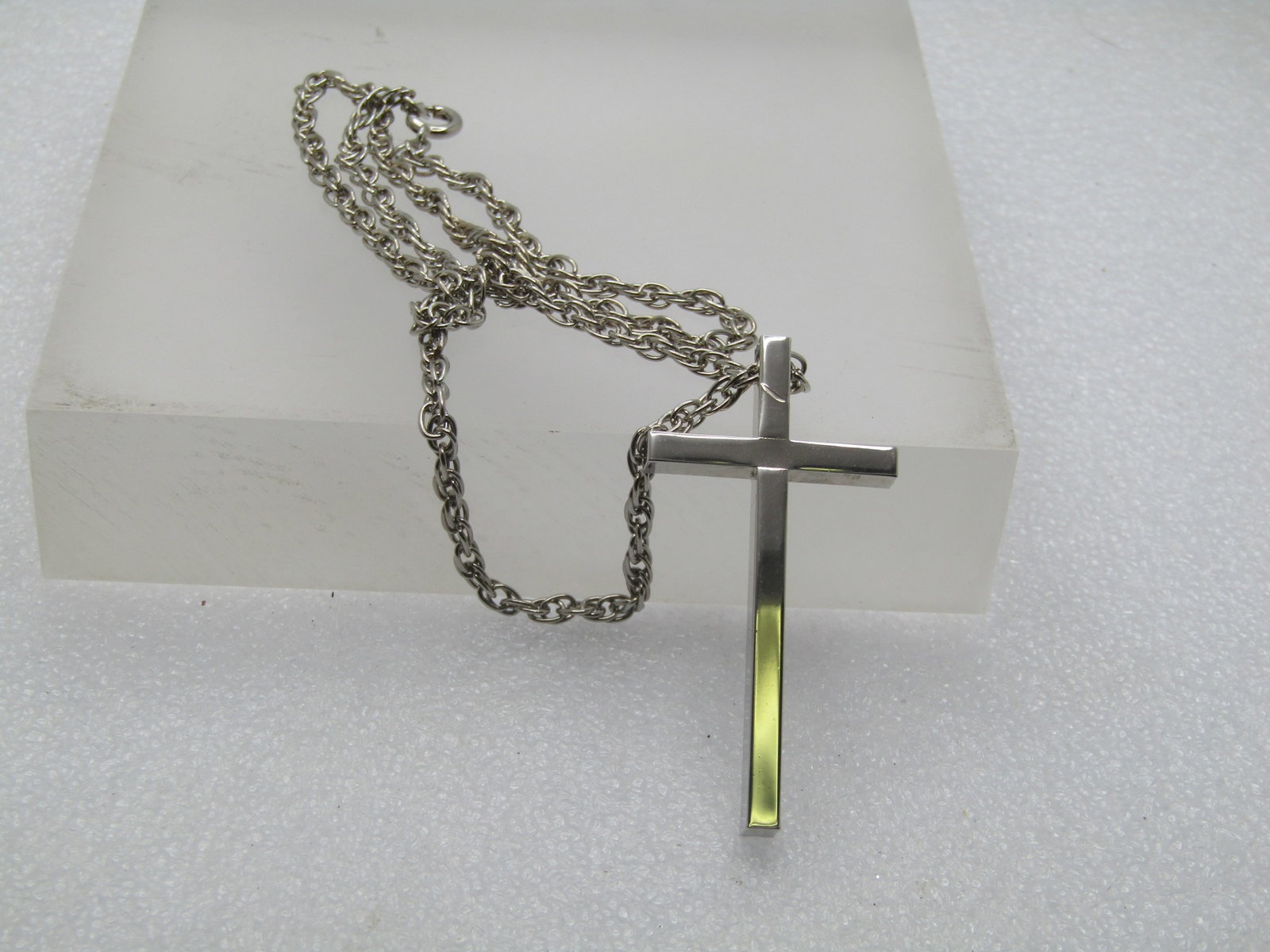Vintage Silver Tone Cross Necklace, 18", Unisex, 2", 1980's-1990's - 7