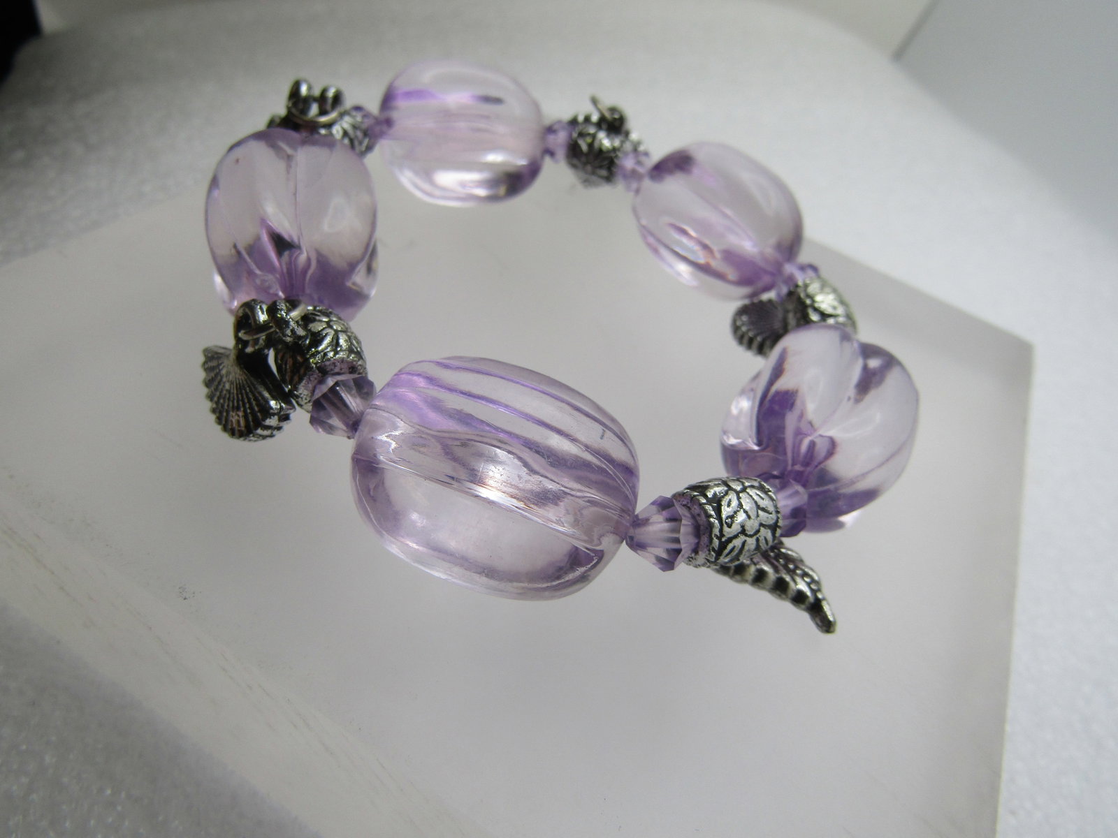 Stretch Charm Bracelet, Lavender Beads, 1990's - 2