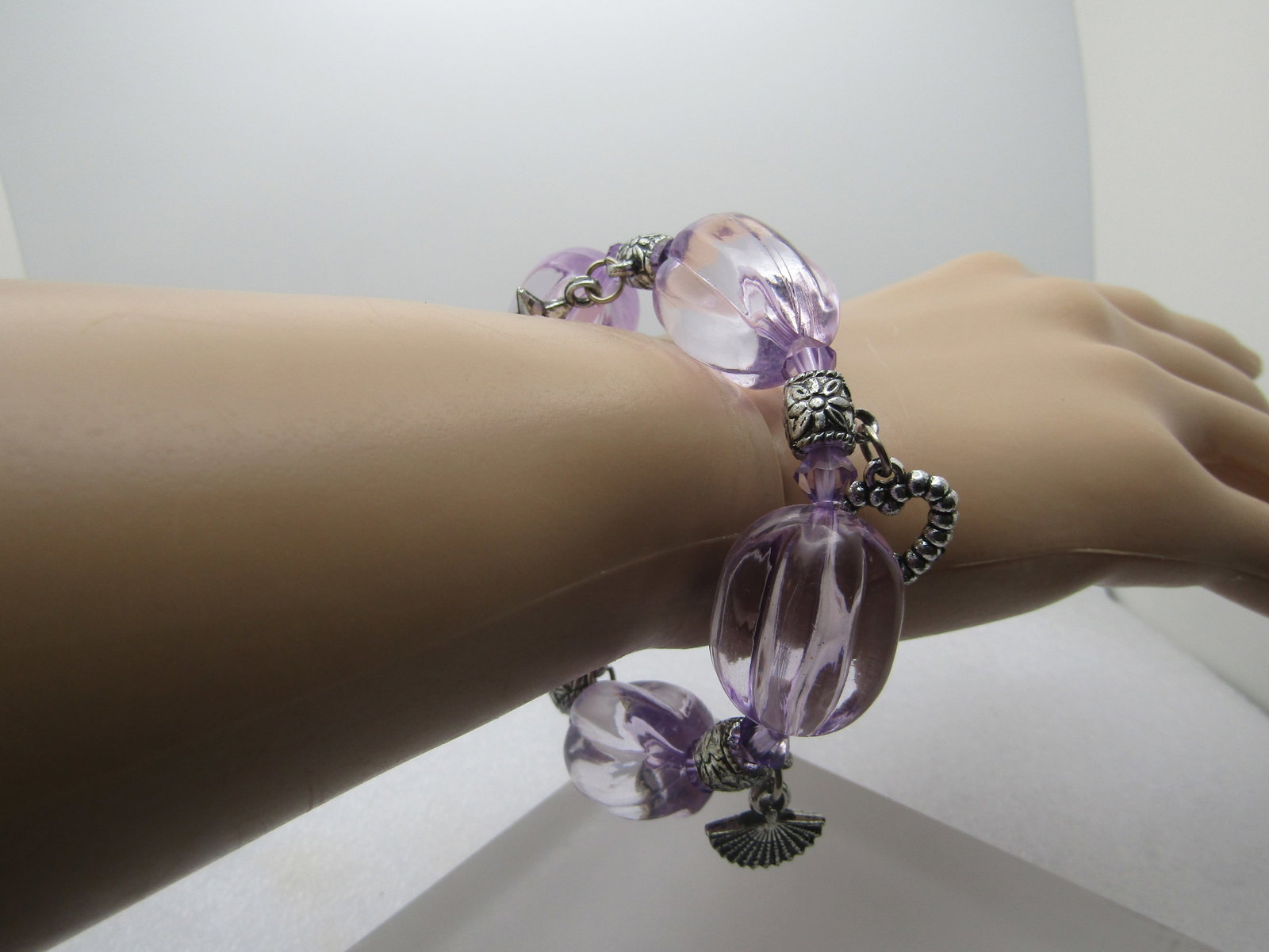 Stretch Charm Bracelet, Lavender Beads, 1990's - 4