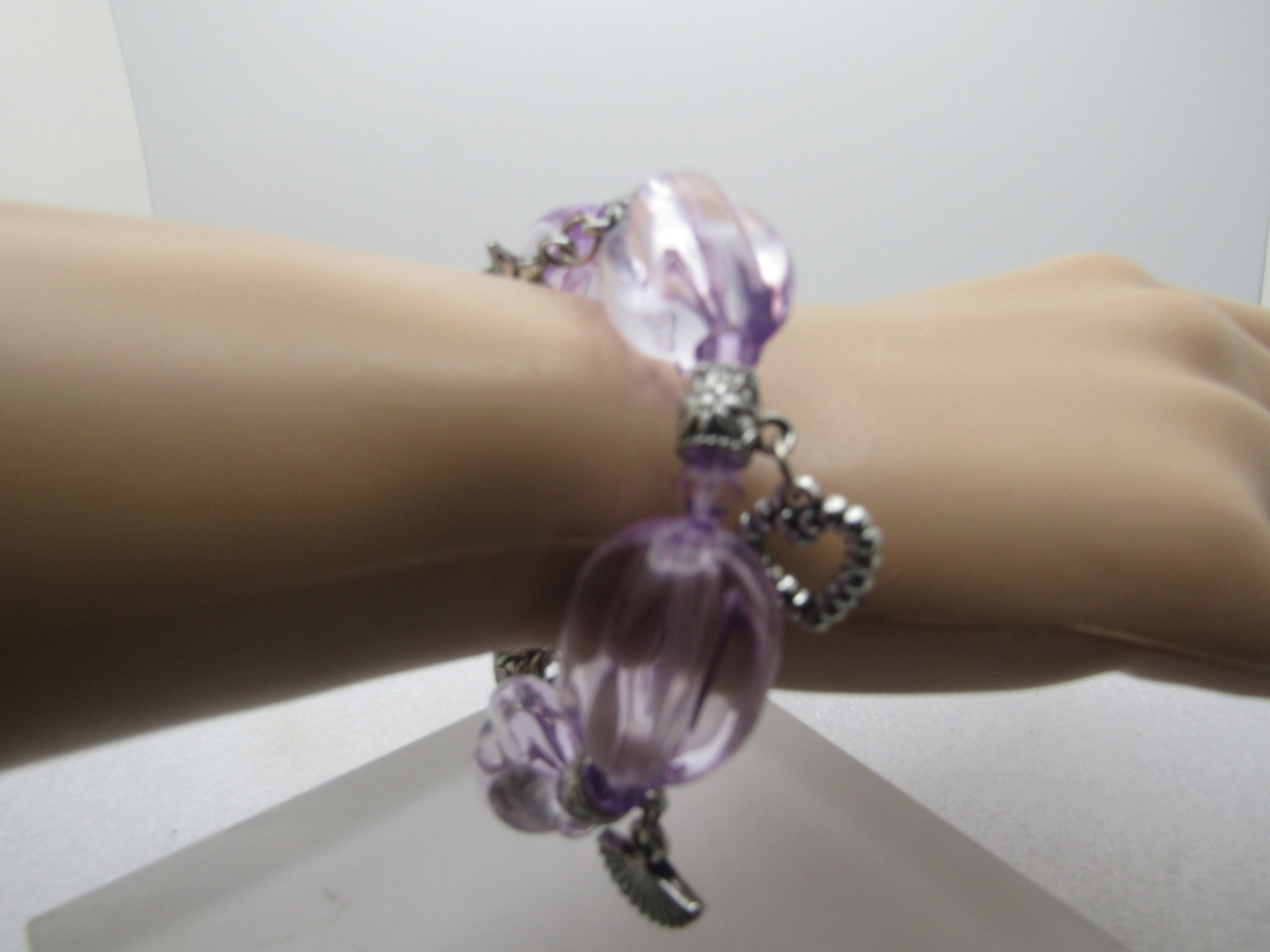 Stretch Charm Bracelet, Lavender Beads, 1990's - 5