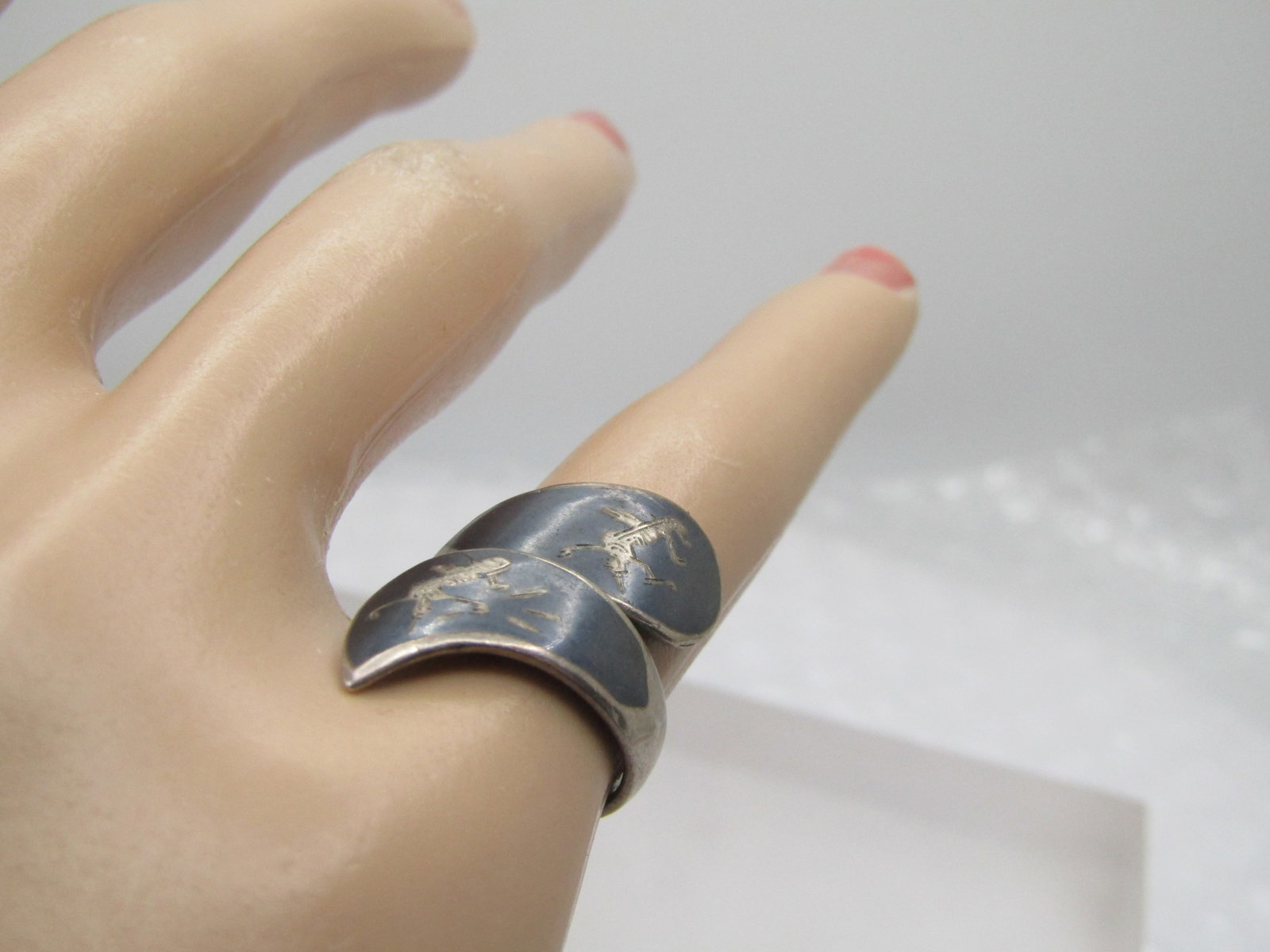 Vintage Sterling Siam Bypass Ring, Sz. 4-7, Mid-Century - 6