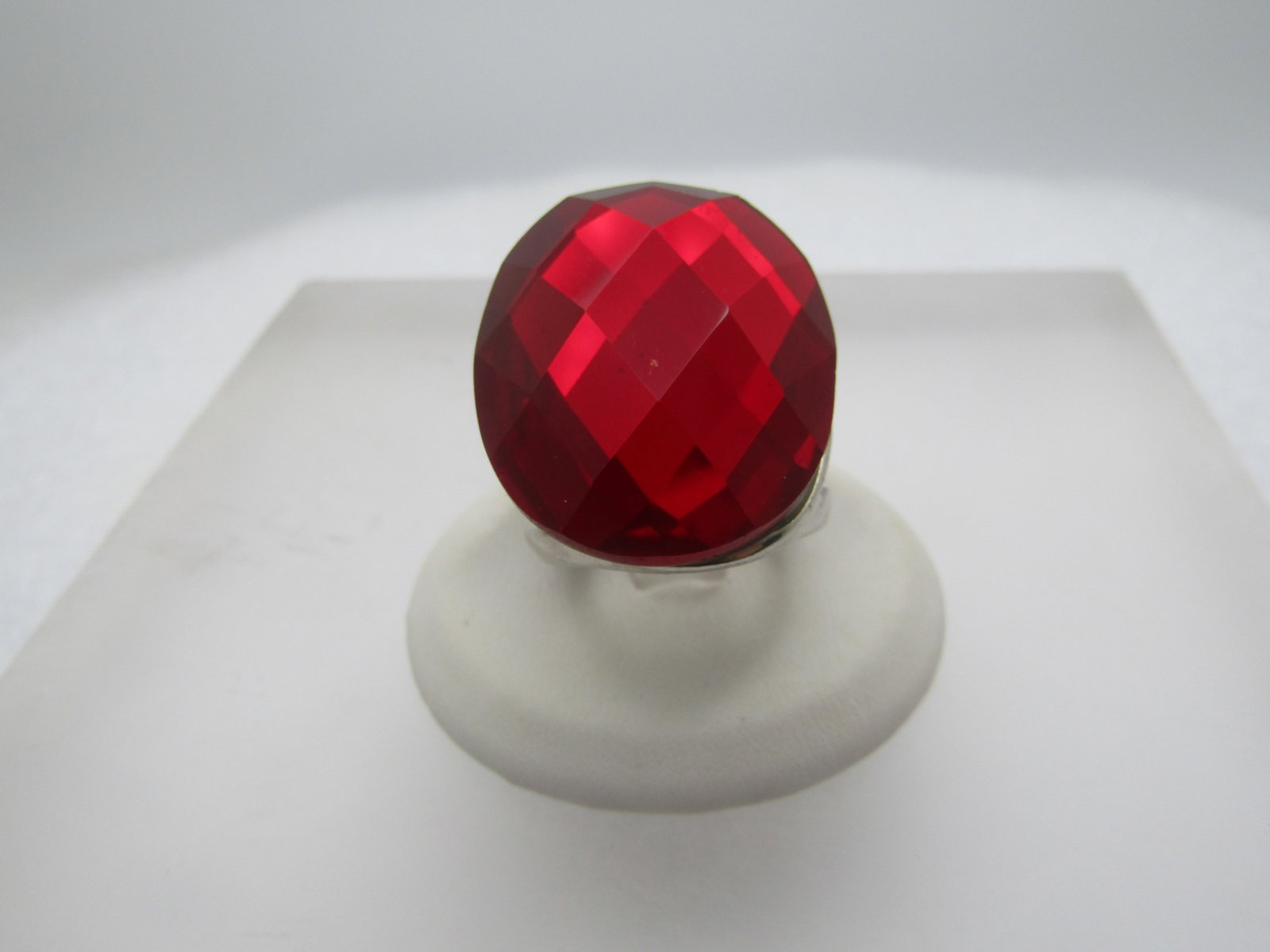 Vintage Red Stone Wide Ring, Sz. 7, Double Band. 1990's (1 of 4)