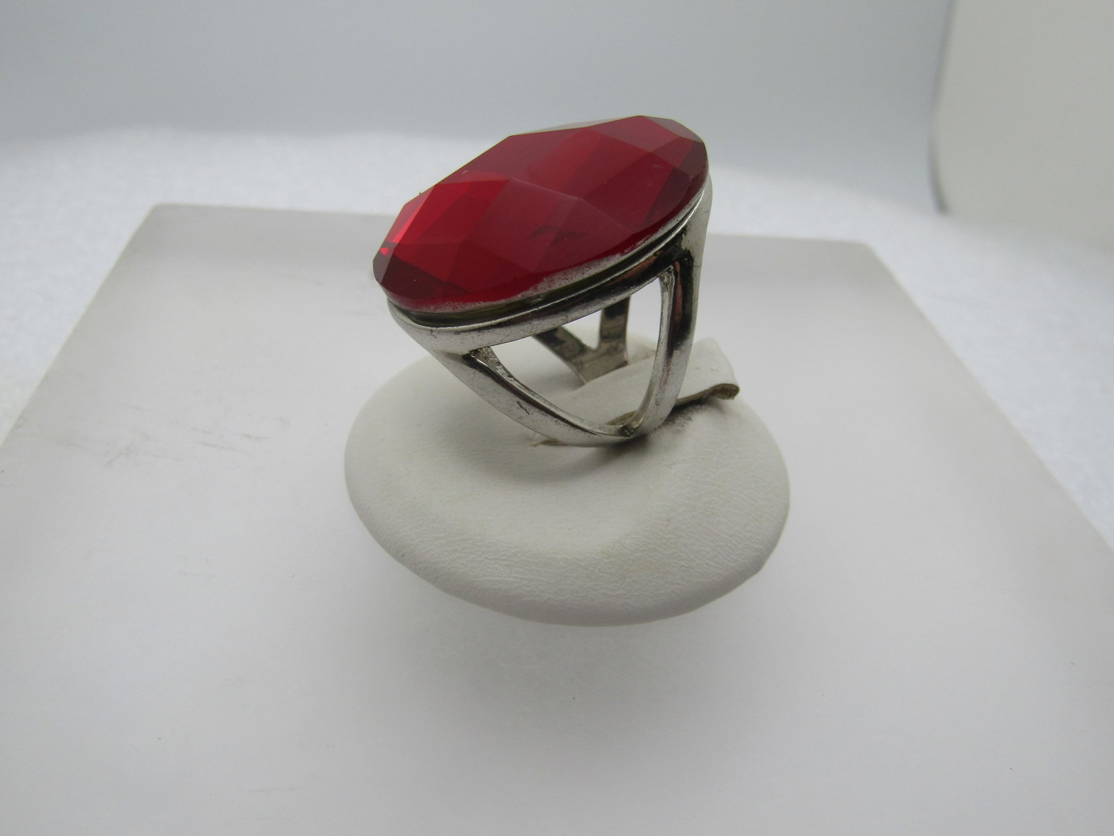 Vintage Red Stone Wide Ring, Sz. 7, Double Band. 1990's - 2