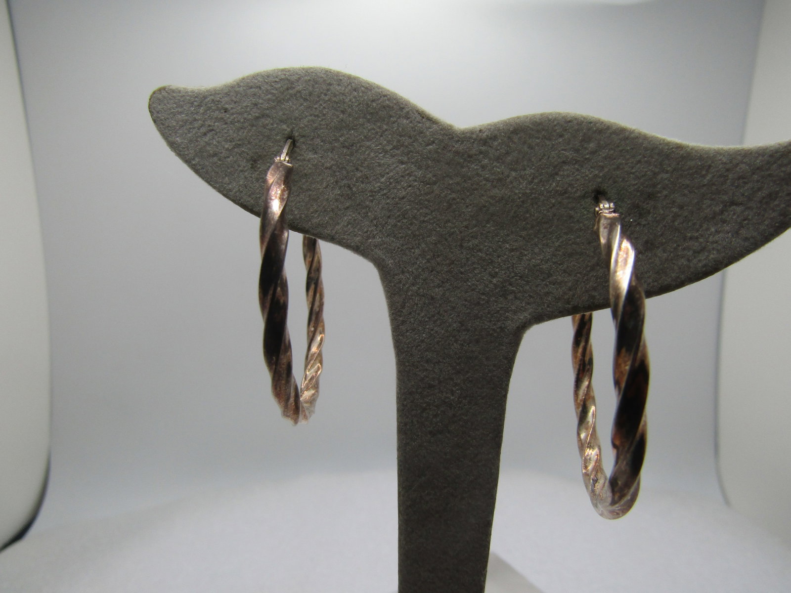 Vintage Sterling Twisted Hoop Earrings, Pierced, 1970's-1980's, Signed (1 of 4)