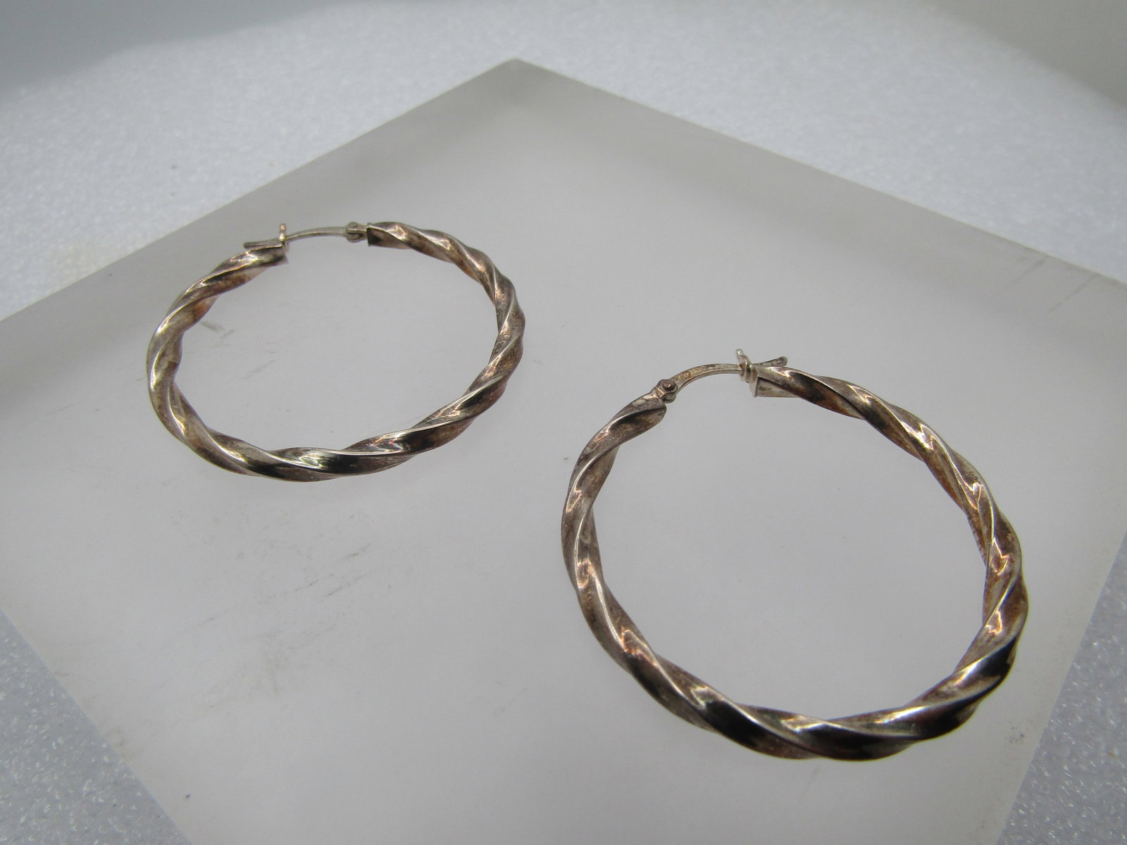 Vintage Sterling Twisted Hoop Earrings, Pierced, 1970's-1980's, Signed - 4