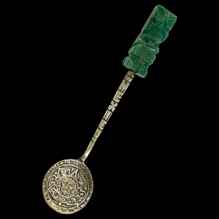 Vintage Mexico Sterling Silver Souvenir Spoon with Carved Natural Stone (1 of 10)
