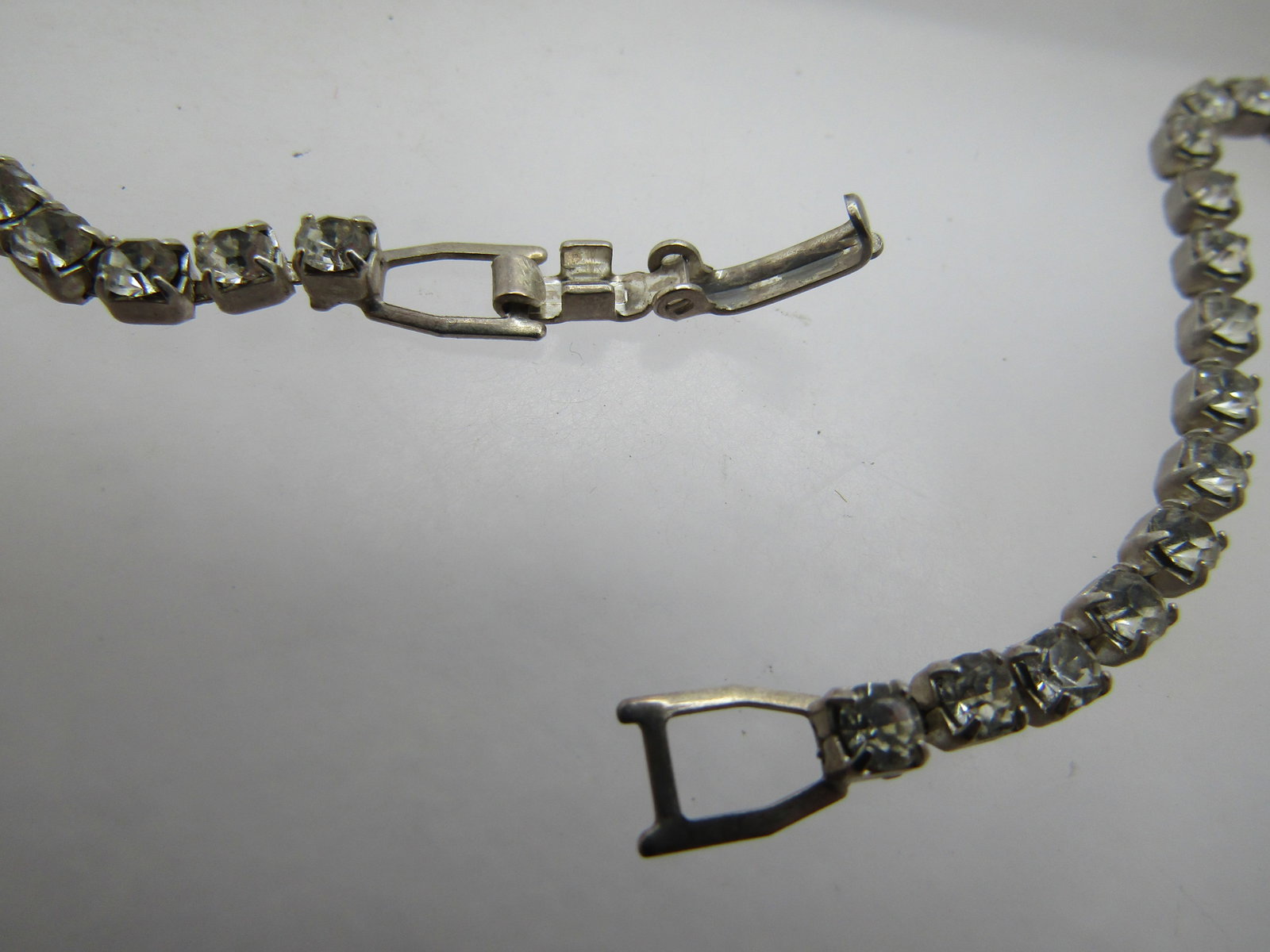 Vintage Green & Clear Rhinestone Necklace, 16", V-Drop, Flip-Clasp, 1960's - 4