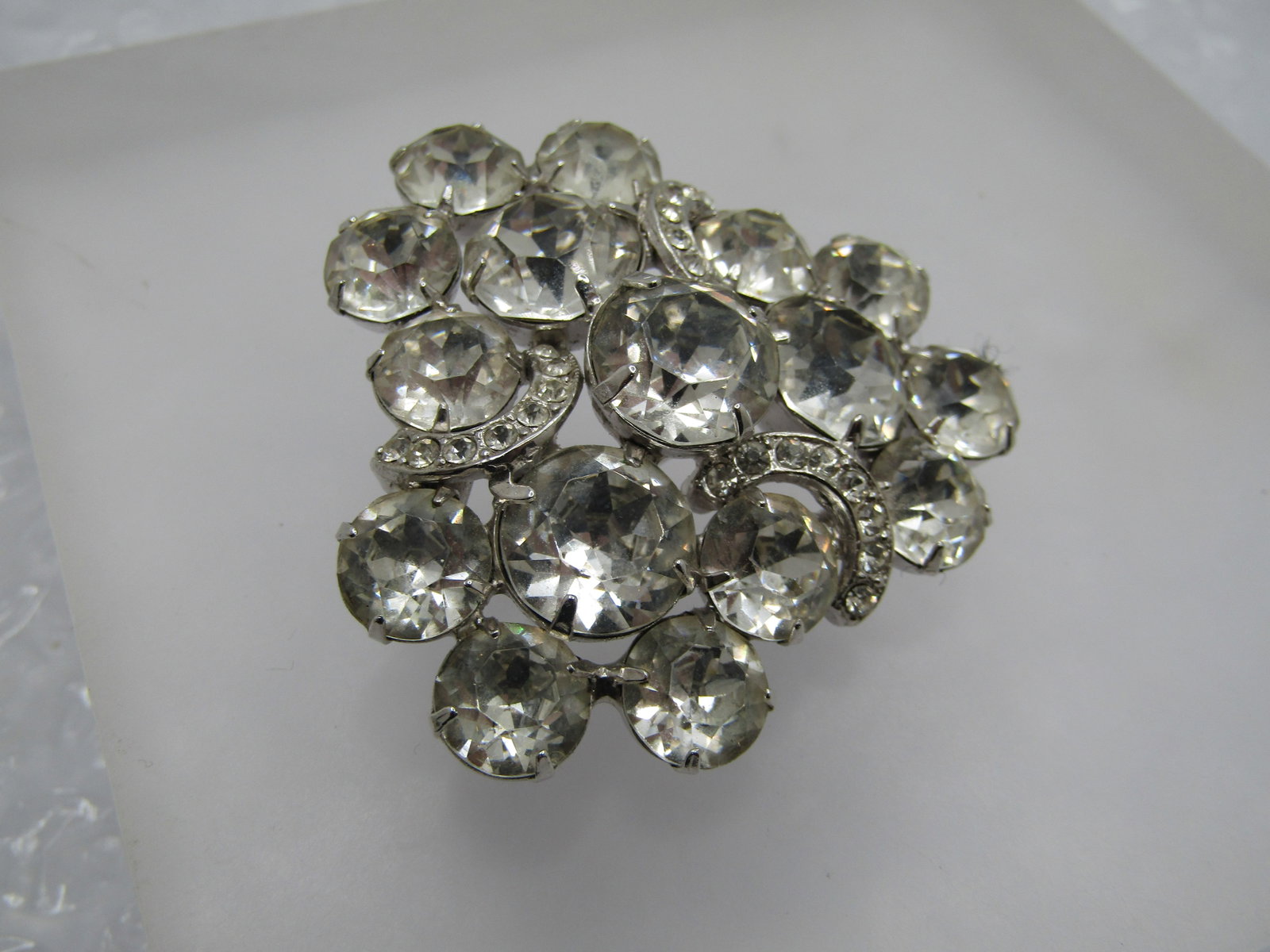 Vintage Eisenberg Clear Rhinestone Brooch, Triangular, 1950's-1960's - 2