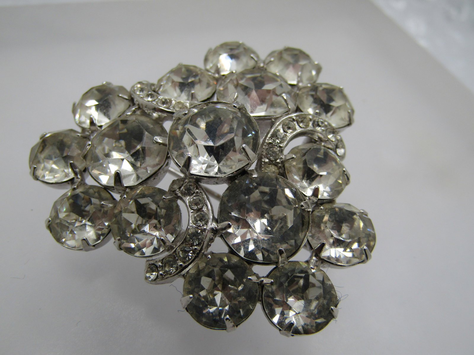 Vintage Eisenberg Clear Rhinestone Brooch, Triangular, 1950's-1960's - 3