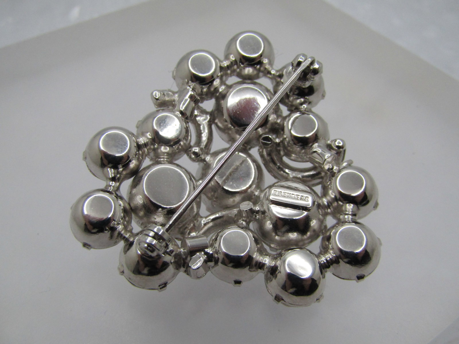 Vintage Eisenberg Clear Rhinestone Brooch, Triangular, 1950's-1960's - 4