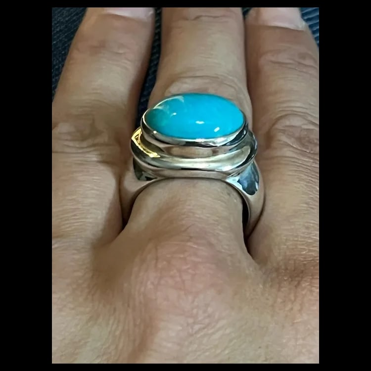 Estate ESPO Sterling Silver & Turquoise Statement Ring - 7
