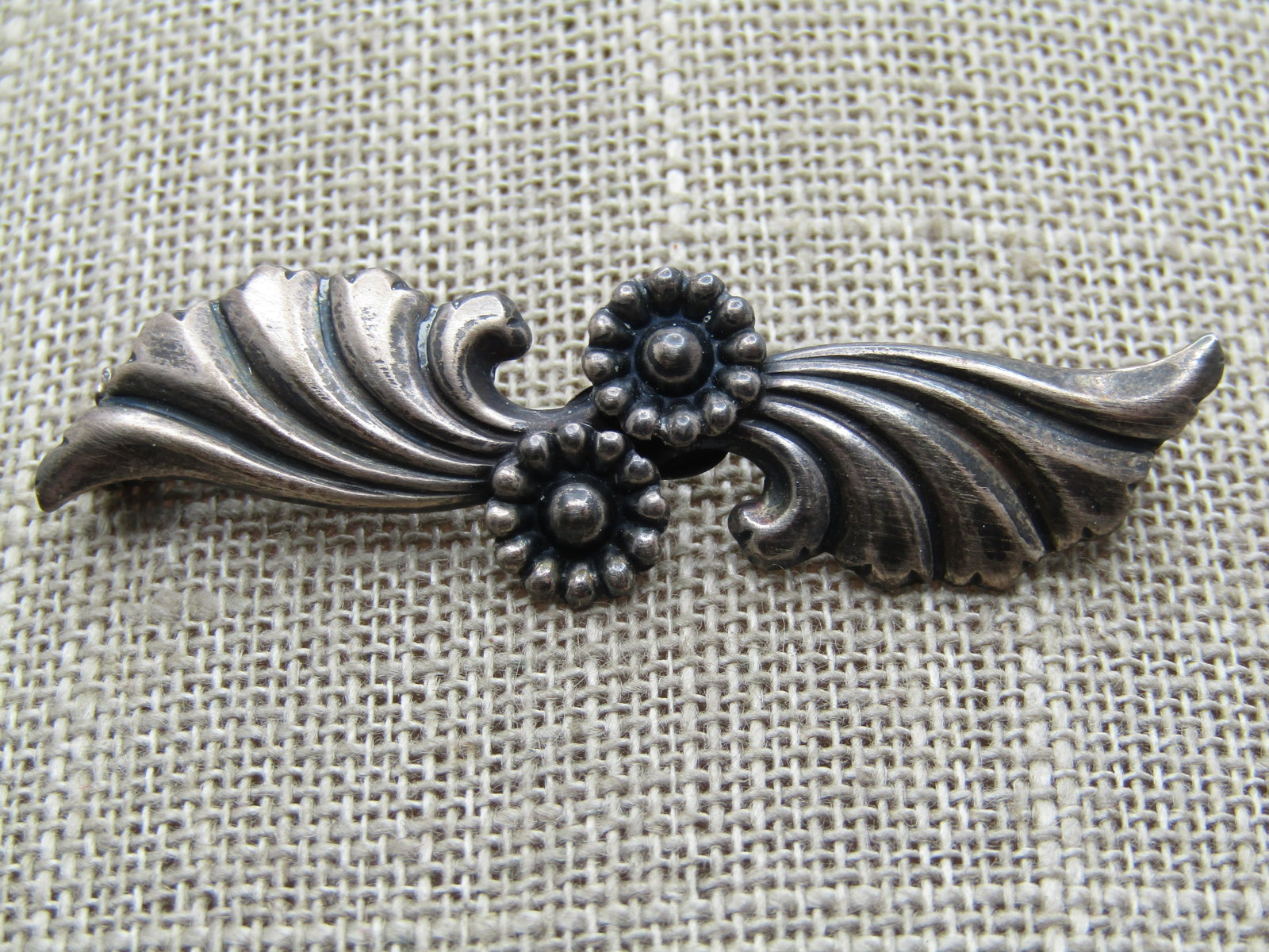 Vintage Sterling Floral Scrolled Brooch, Denmark, 1940's-1950's, Signed MS: Title: Vintage Sterling Floral Scrolled Brooch, Denmark, 1940's-1950's, Signed MS Description: Vintage Sterling Floral Scrolled Brooch, Denmark, 1940's-1950's, Signed MS for Marius Sorenson a Danish s