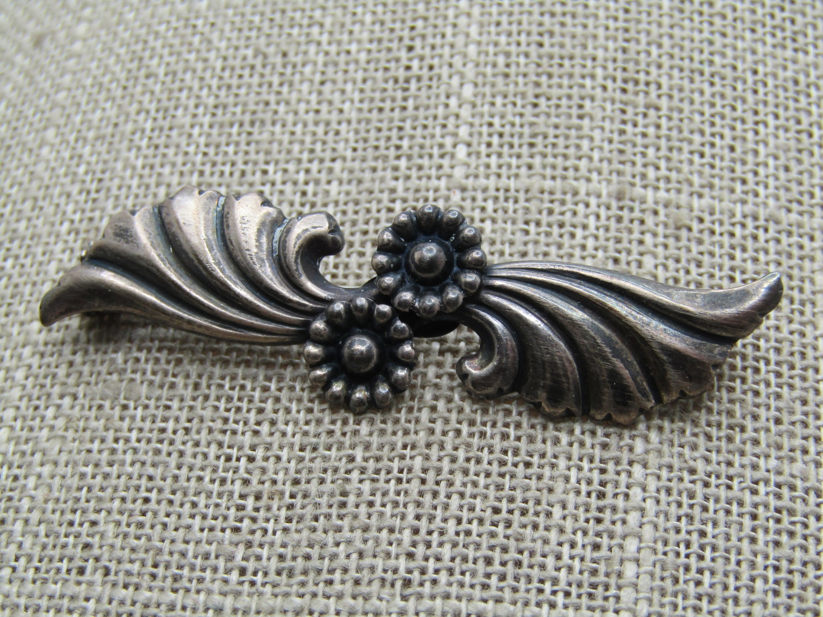 Vintage Sterling Floral Scrolled Brooch, Denmark, 1940's-1950's, Signed MS - 2