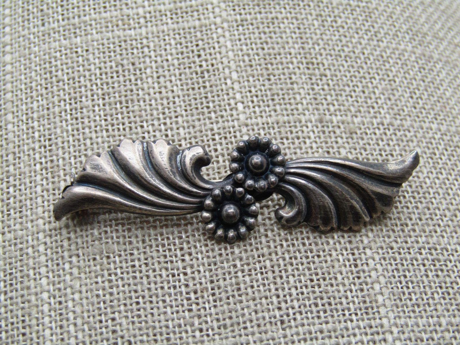 Vintage Sterling Floral Scrolled Brooch, Denmark, 1940's-1950's, Signed MS - 3