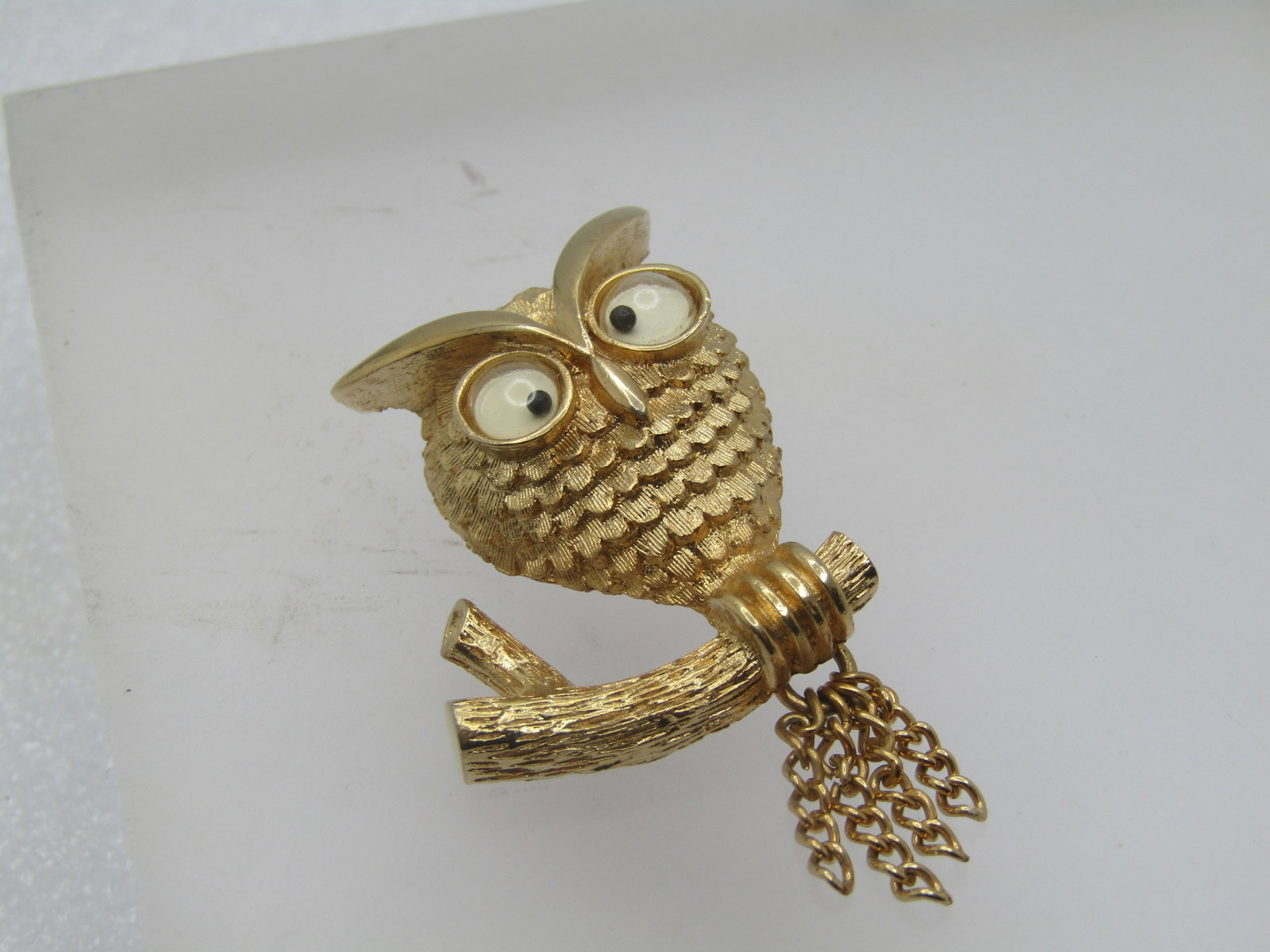 Vintage "Wise Guy" Owl Brooch, on Branch, Avon, 1960's-1970's. - 5