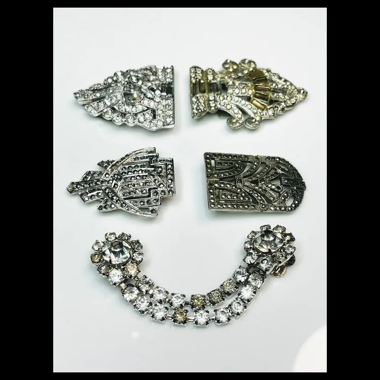 Lot of Vintage Marcasite & Rhinestone Clasps - 4