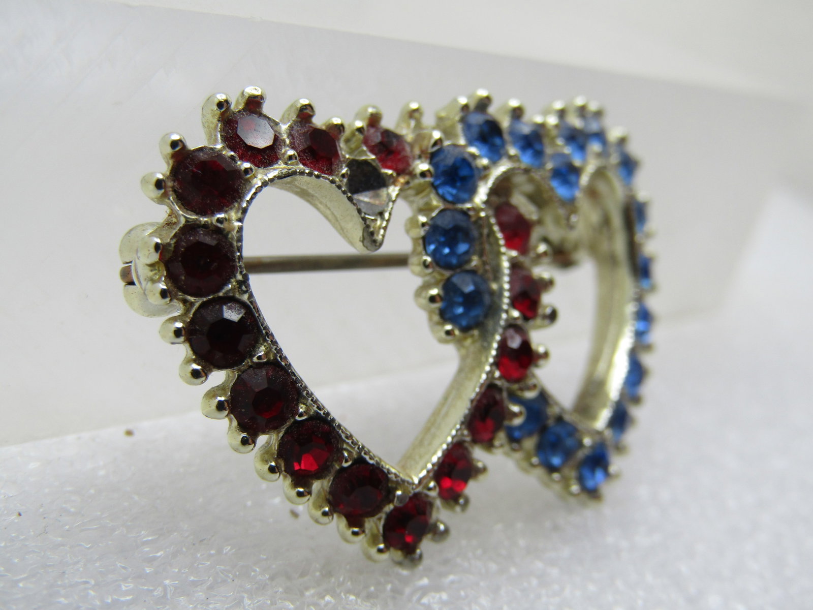 Vintage Red & Blue Heart Brooch, Intertwined, 1960's - 2