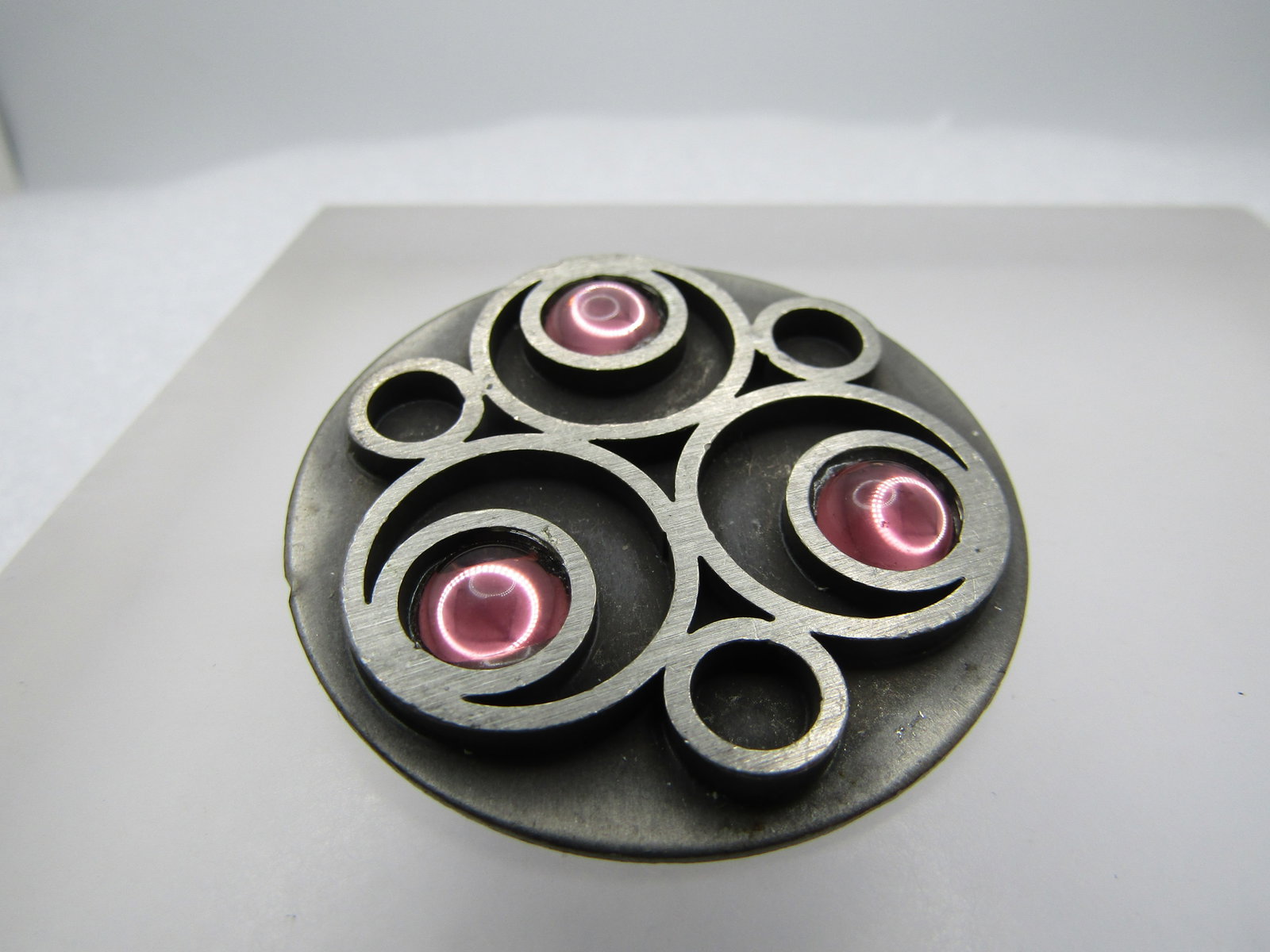 Vintage Bent Larsen Pewter & Glass Mod Pendant, 1-5/8" , 1970's - 2