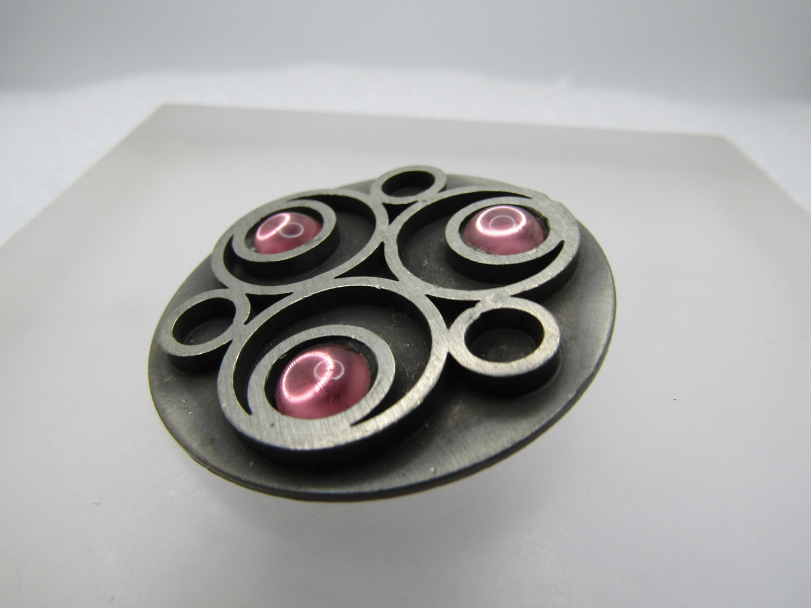 Vintage Bent Larsen Pewter & Glass Mod Pendant, 1-5/8" , 1970's - 3