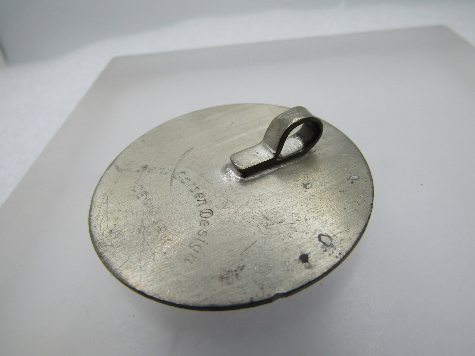 Vintage Bent Larsen Pewter & Glass Mod Pendant, 1-5/8" , 1970's - 4