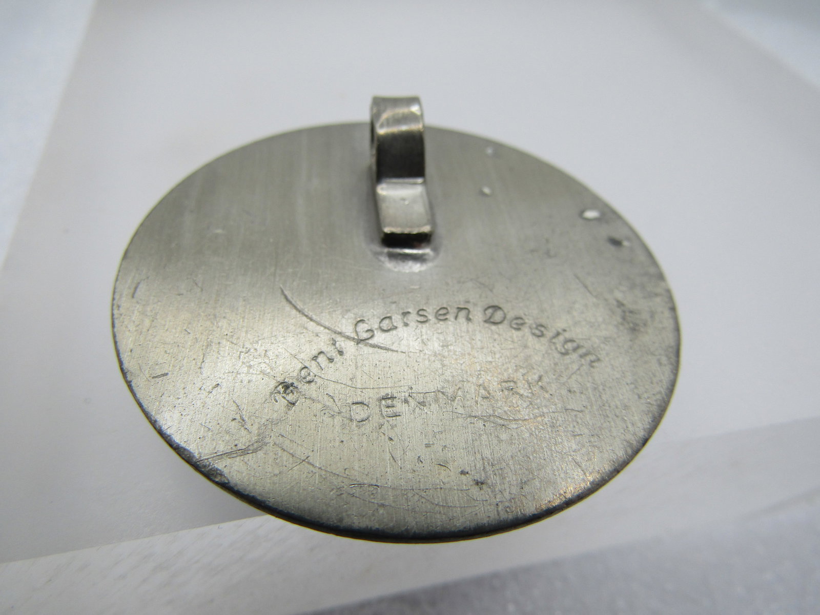 Vintage Bent Larsen Pewter & Glass Mod Pendant, 1-5/8" , 1970's - 5
