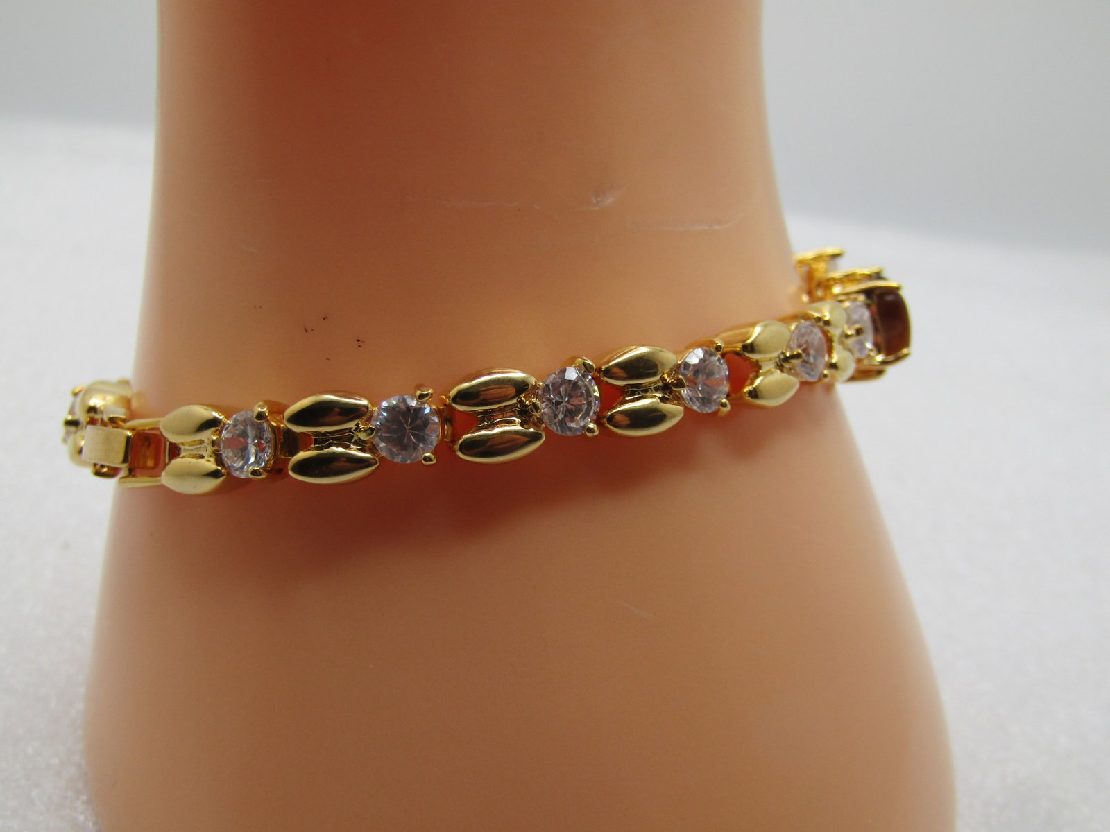 Heart Tiger's Eye Clear Stone Bracelet, 7.5", 1990's - 3