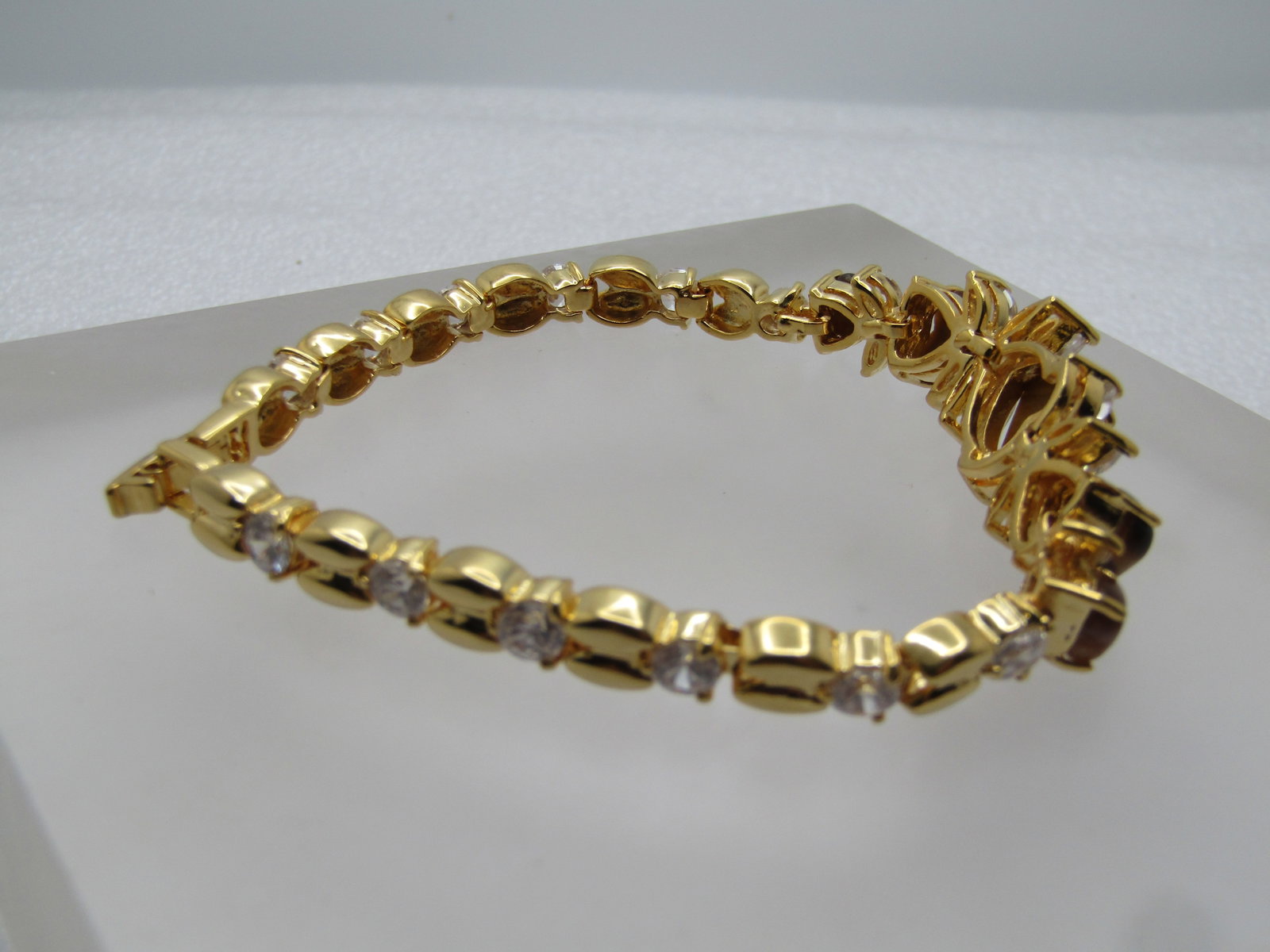 Heart Tiger's Eye Clear Stone Bracelet, 7.5", 1990's - 6