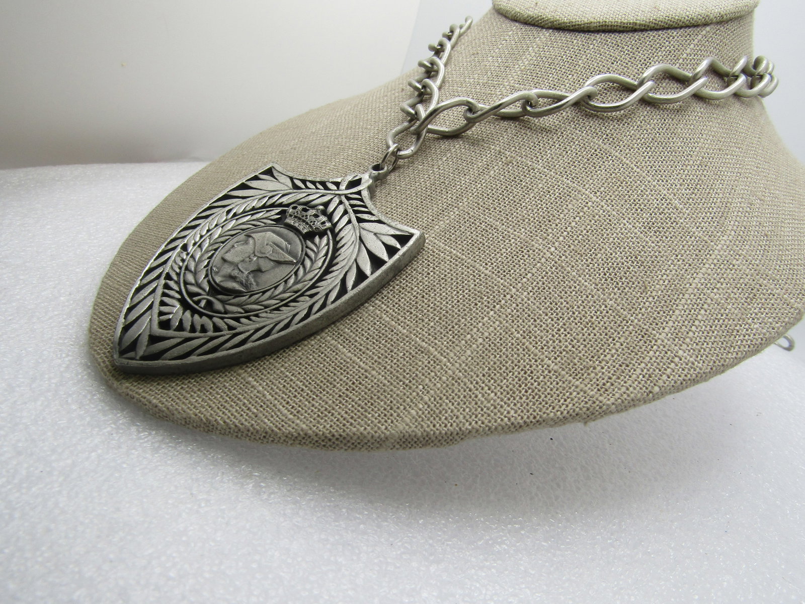 Vintage Winged Liberty Medallion Necklace, Crown, 30", 1970's-1980's - 2