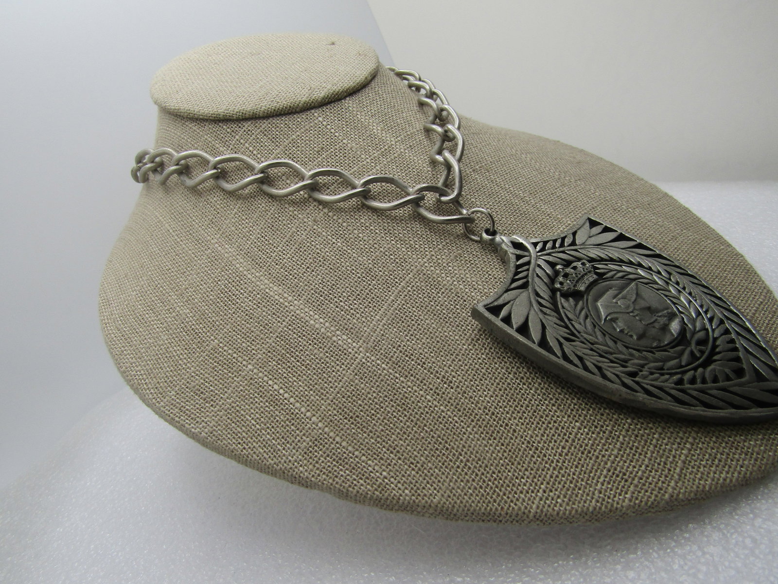 Vintage Winged Liberty Medallion Necklace, Crown, 30", 1970's-1980's - 3