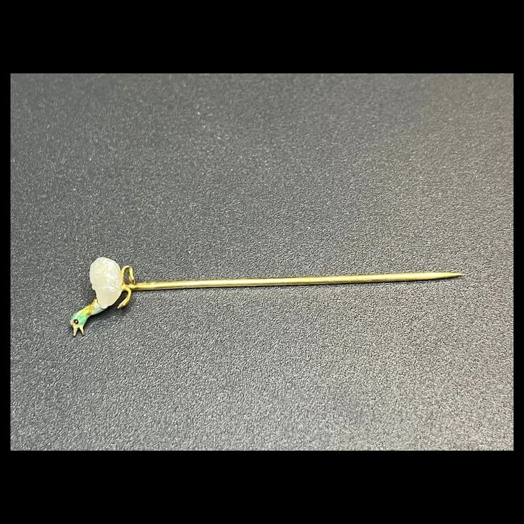 Vintage Enamel Duck and Pearl 14k Gold Stickpin - 3