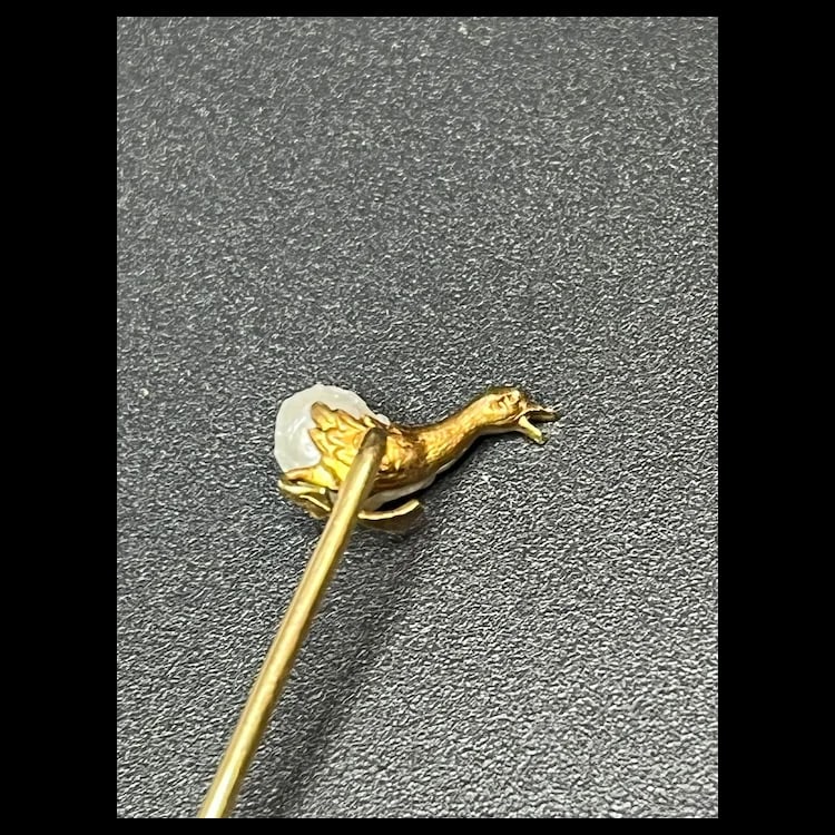 Vintage Enamel Duck and Pearl 14k Gold Stickpin - 5
