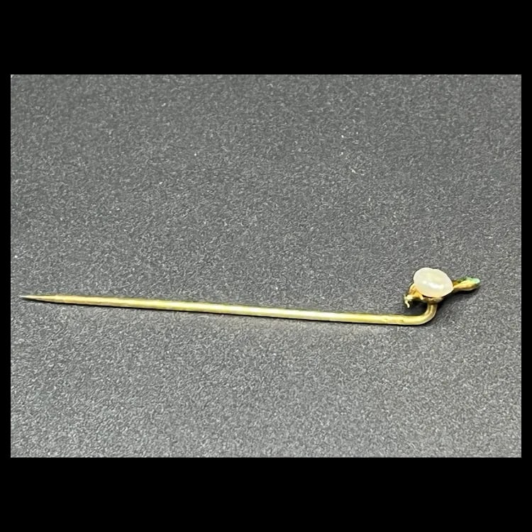 Vintage Enamel Duck and Pearl 14k Gold Stickpin - 7