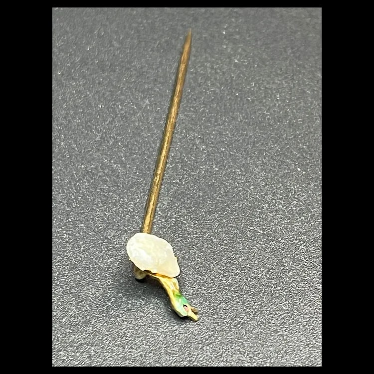 Vintage Enamel Duck and Pearl 14k Gold Stickpin - 8