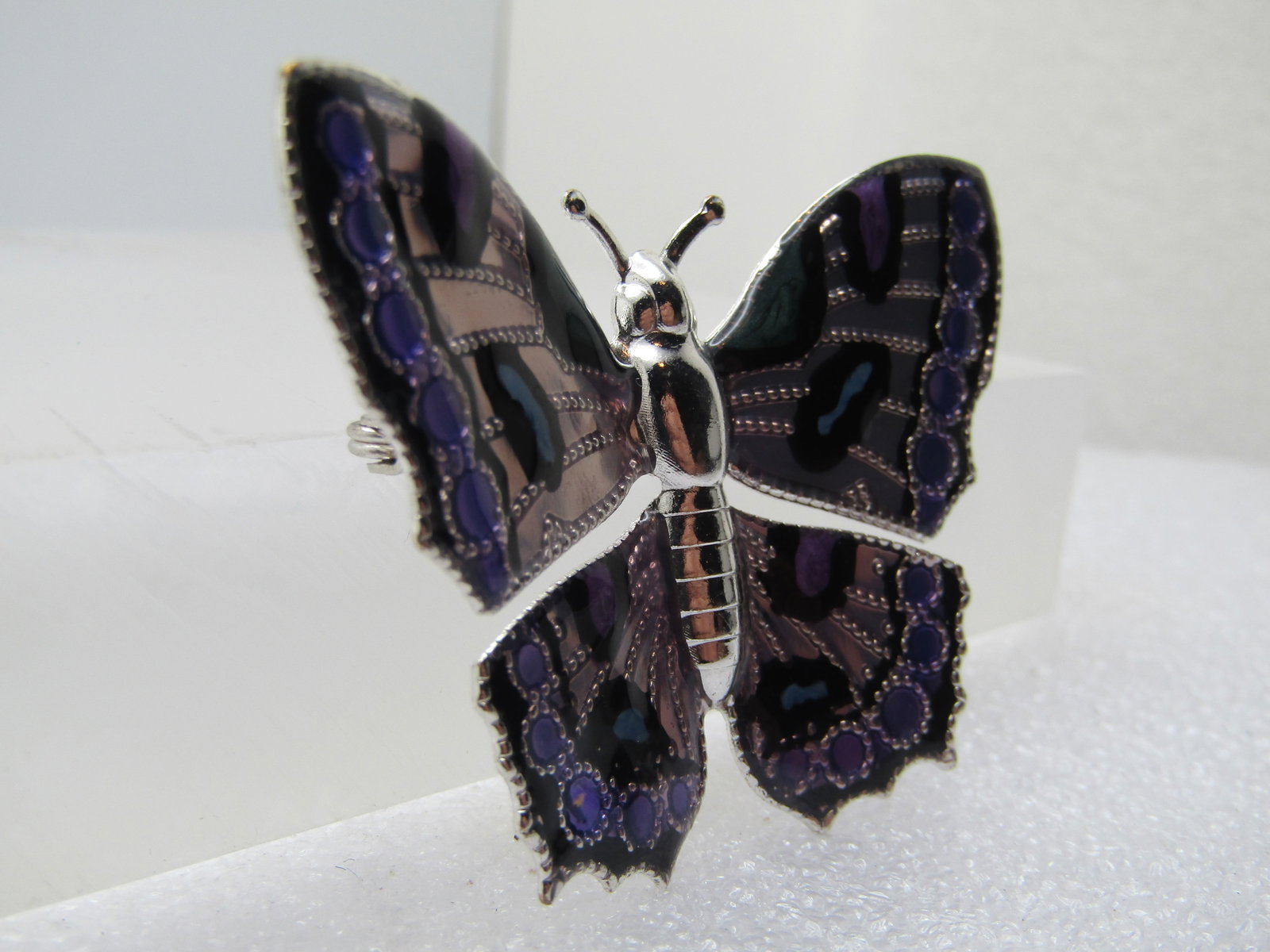 Vintage Enameled Butterfly Brooch, Pressed Metal, 1960's-1970's - 2