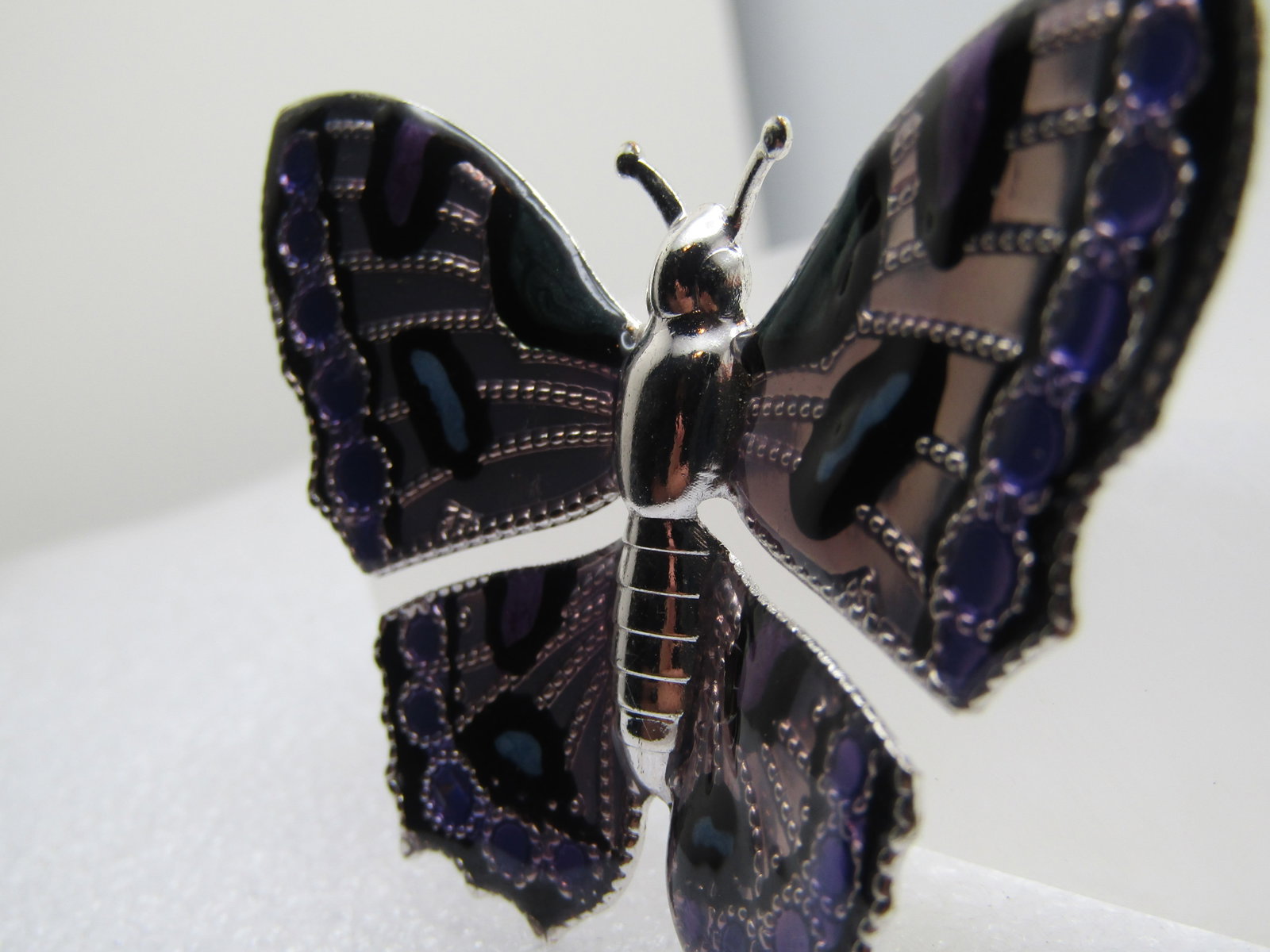Vintage Enameled Butterfly Brooch, Pressed Metal, 1960's-1970's - 3