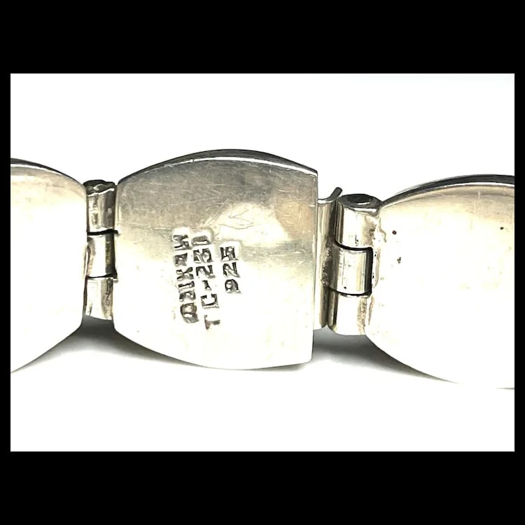 Vintage Mexican Sterling Silver & Semi-Precious Stone Inlay Bracelet - 6