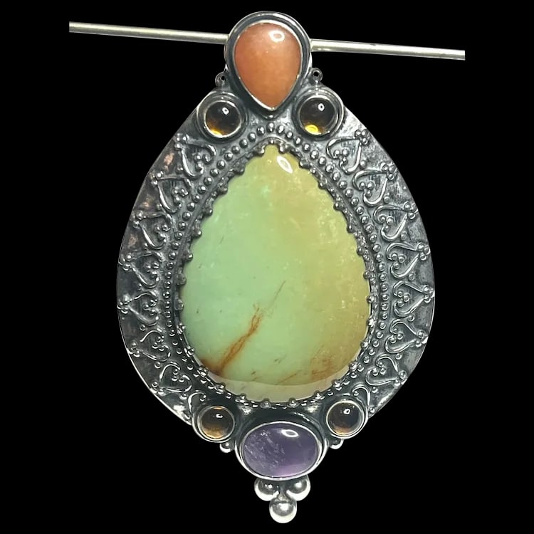 Estate Carolyn Pollack Sterling Silver Turquoise Amethyst Carnelian Enhancer Pendant (1 of 6)