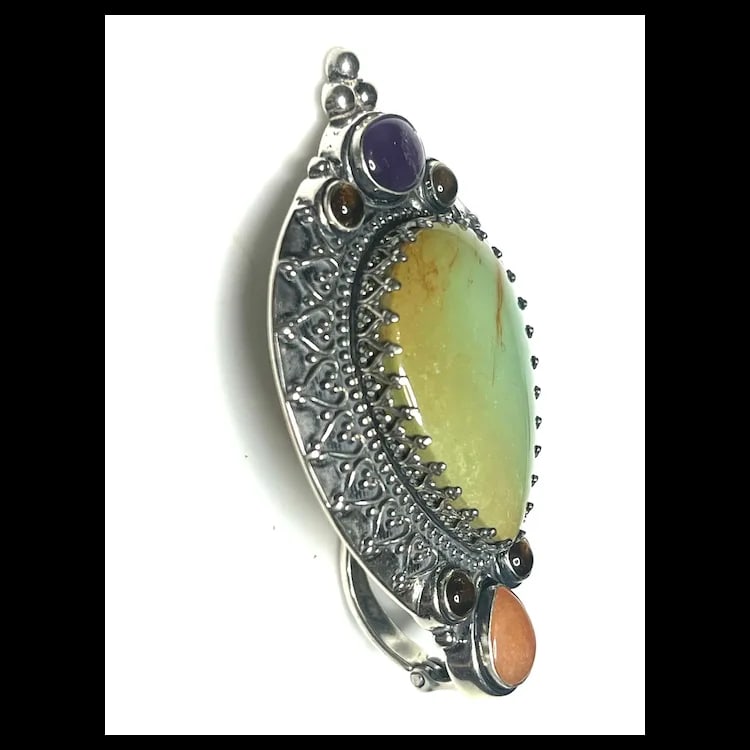 Estate Carolyn Pollack Sterling Silver Turquoise Amethyst Carnelian Enhancer Pendant - 3