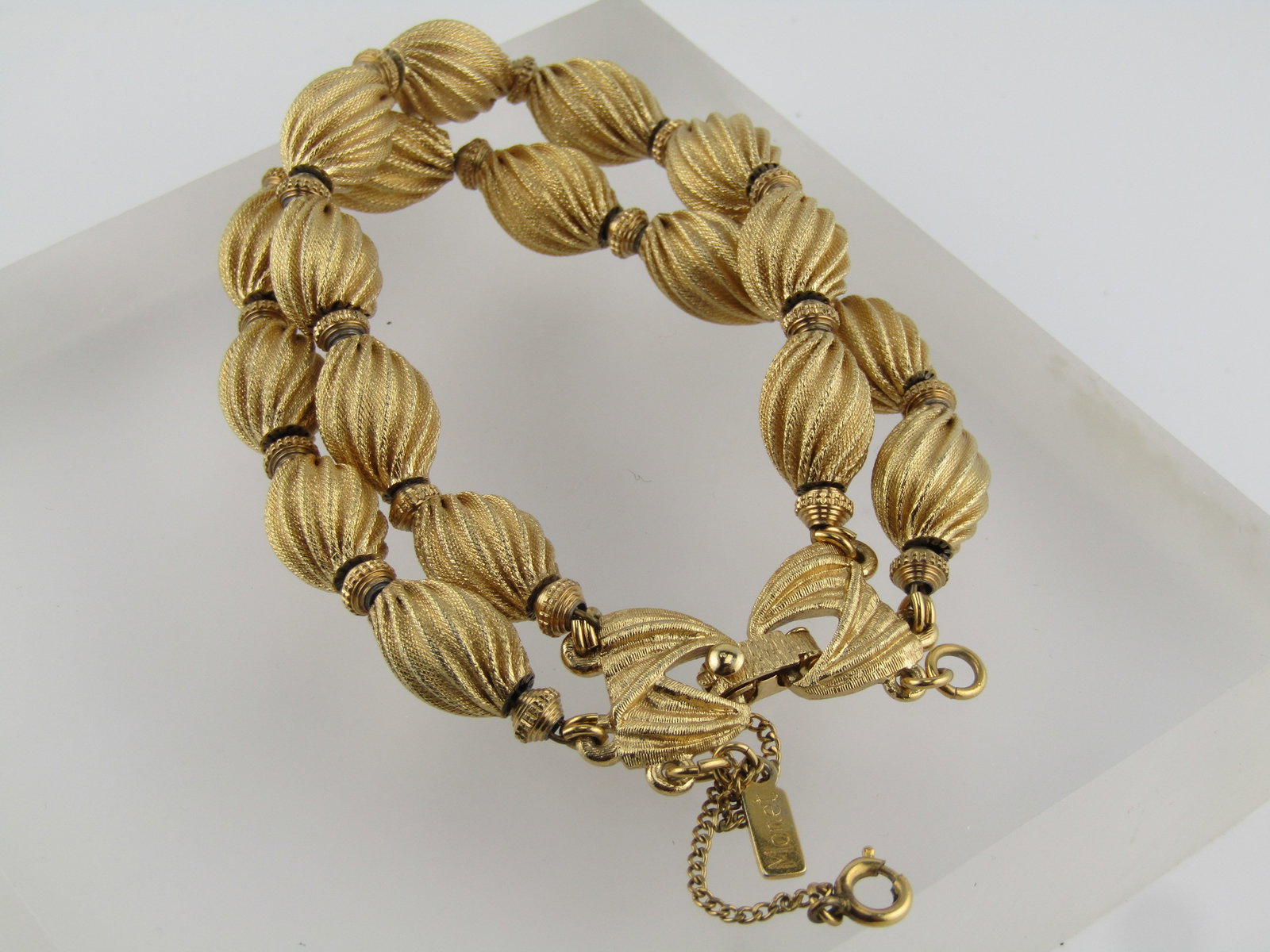 Vintage Spiral Beaded Bracelet, Monet, Double Strand, 7.5", 1960's-1970's - 3