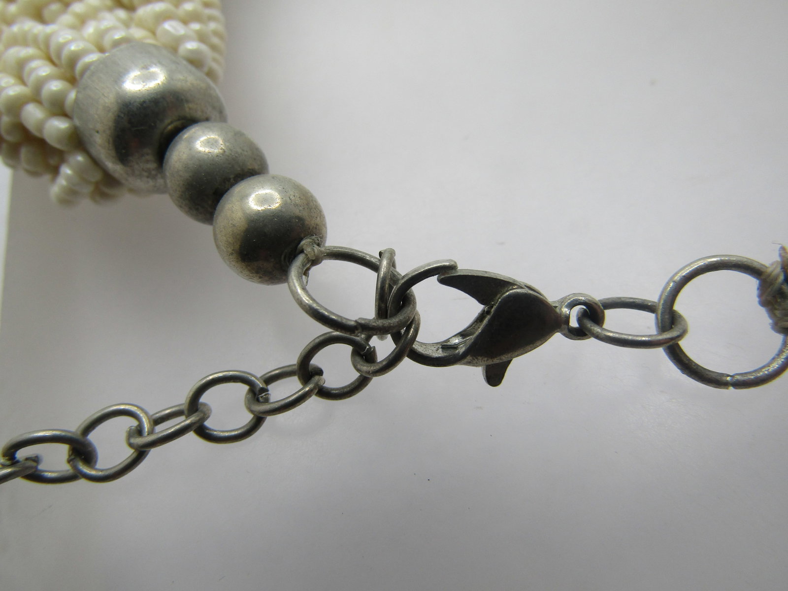 Vintage Braided White Seed Bead Necklace, 18", 1980's, 1.5" Wide - 6