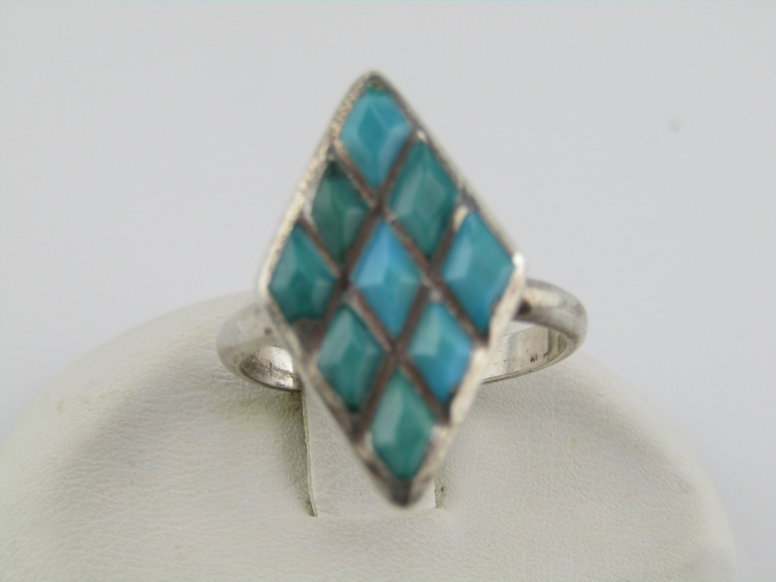 Vintage Sterling Southwestern Inlaid Turquoise Ring, Sz. 6, Pointed, 1970's-1980's (1 of 6)