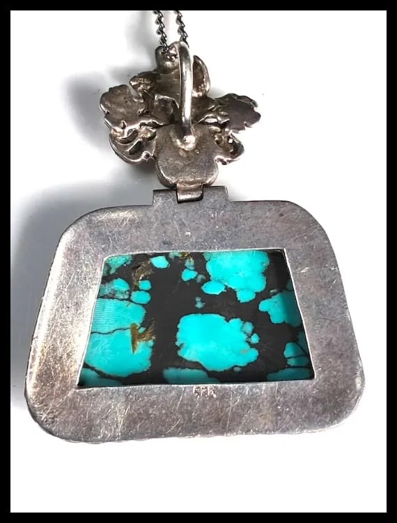 Vintage Handmade Artisan Sterling Silver and Turquoise Pendant - 4