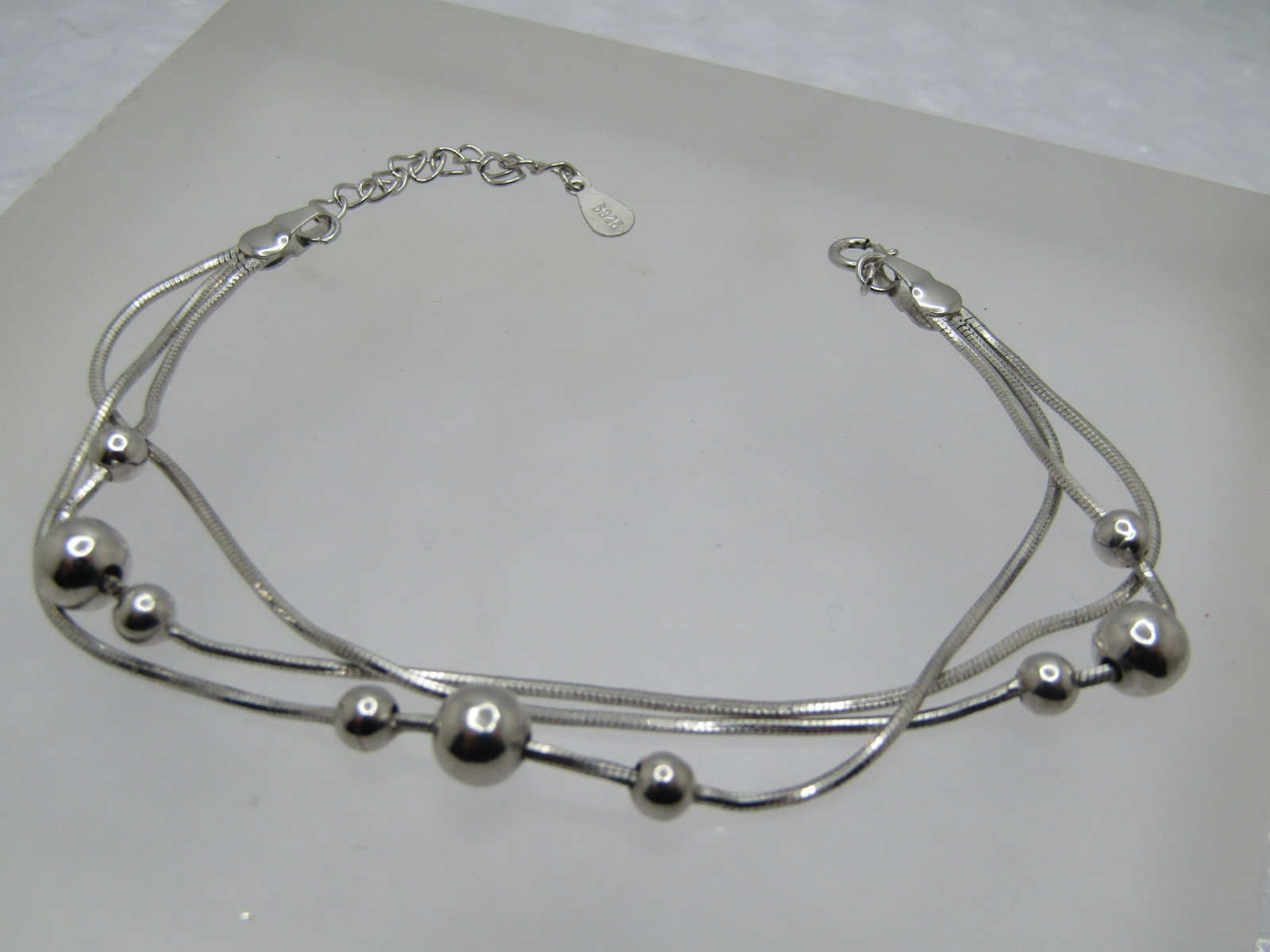 Triple strand Beaded Bracelet, Herringbone, 8", 1990's, Marked .925 - 2